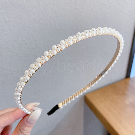 Plastic Imitation Pearls Hair Bands OHAR-PW0007-19G-1