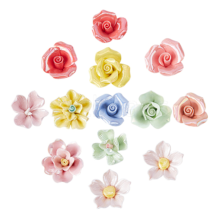 13Pcs Handmade Porcelain Beads PORC-HS0001-14-1