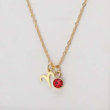 304 Stainless Steel Light Siam Rhinestone Birth Stone Constellation Pendant Necklaces FS-WG76580-07-1