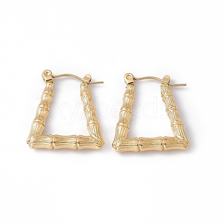 Ion Plating(IP) 304 Stainless Steel Trapezoid with Bamboo Hoop Earrings for Women EJEW-G314-07G-1
