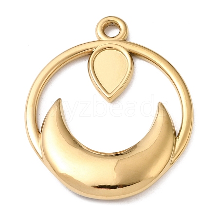 Moon 304 Stainless Steel Pendant Cabochon Setting STAS-P454-10G-1