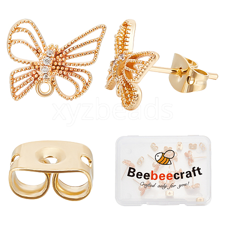 Beebeecraft 10Pcs Brass Cubic Zirconia Bowknot Stud Earring Findings KK-BBC0008-31-1