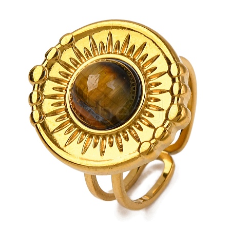 Natural Tiger Eye Finger Rings RJEW-Q822-28G-03-1