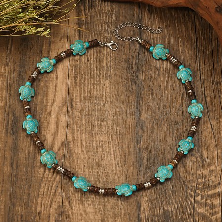 Sea Turtle Dyed Synthetic Turquoise & Coconut Heishi Beaded Necklaces for Men FS-WG4C8C3-01-1