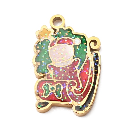 Christmas 304 Stainless Steel Enamel Pendants LS-STAS-B112-02G-10-1