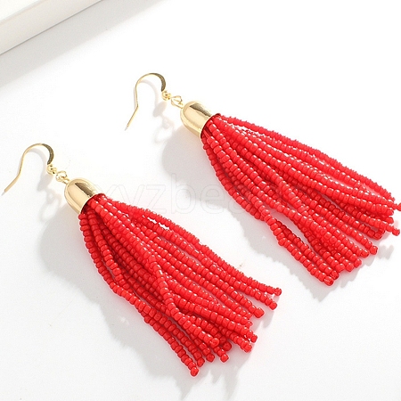 Boho Seed Bead Tassel Earrings EJEW-Z072-03A-1