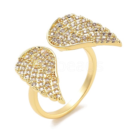 Wing Rack Plating Brass Micro Pave Cubic Zirconia Open Cuff Rings for Women RJEW-Z059-07G-1