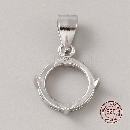 Rhodium Plated 925 Sterling Silver Open Back Bezel Pendant Cabochon Settings STER-WH0004-018B-1