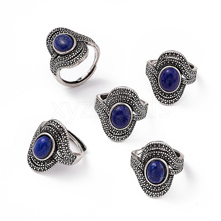 Oval Natural Lapis Lazuli Adjustable Rings RJEW-E067-06AS-1