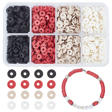 ARRICRAFT 4 Colors Flat Round Eco-Friendly Handmade Polymer Clay Beads CLAY-AR0001-26-1