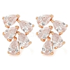 Rack Plating Leaf Brass Clear Cubic Zirconia Stud Earrings EJEW-M090-20G-1