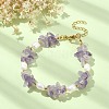 Natural Amethyst Chips & Pearl Beaded Bracelet BJEW-TA00349-02-4