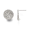 Flat Round with Flower Pattern Brass Stud Earring Findings KK-G436-02P-3