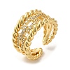 Rack Plating Real 18K Gold Plated Brass Hollow Rectangle Open Cuff Rings RJEW-B048-03G-1