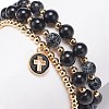 3Pcs 3 Style Natural Eyeless Obsidian & Crackle Agate & Brass Beaded Stretch Bracelets Set BJEW-JB08833-5