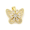 Butterfly Charms Rack Plating Brass Clear Cubic Zirconia Pendants KK-M291-03G-1