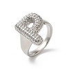 Letter Brass Micro Pave Clear Cubic Zirconia Open Cuff Ring for Women RJEW-N046-03P-P-1