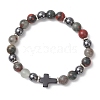 Natural African Bloodstone & Synthetic Turquoise & Hematite Beaded Stretch Bracelets BJEW-JB13449-2