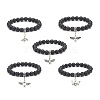 Natural Lava Rock Round Beaded Stretch Bracelet with Alloy Fairy Charm BJEW-JB08884-1