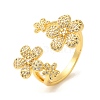 Flower Brass Micro Pave Clear Cubic Zirconia Open Cuff Rings RJEW-U008-33G-1