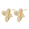 Brass Micro Pave Cubic Zirconia Stud Earring Findings with Loops CU-CBA1682-05G-1