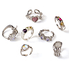 7Pcs 7 Style Rhinestone Heart & Star & Half Round Open Cuff Rings Set with Cat Eye Beaded RJEW-TA0001-03-2