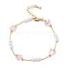 Brass & Glass Link Chain Bracelets for Women BJEW-F517-02G-02-4
