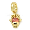 Rack Plating Brass Pave Orange Red Cubic Zirconia Cattle Head European Dangle Charms KK-Z067-47G-1