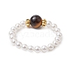 Round Natural Moonstone & Tiger Eye & Quartz & Amethyst Rose Quartz Finger Rings RJEW-JR00782-5