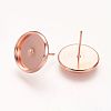 Flat Round Brass Stud Earrings Settings X-KK-E589-14mm-RG-NR-2