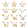 BENECREAT 12Pcs 2 Styles Brass with Clear Cubic Zirconia Charms KK-BC0012-52-1