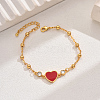 Elegant Brass Pave Clear Cubic Zirconia Heart Link Bracelets with Enamel JW9765-1