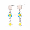 Enamel Flower Long Dangle Stud Earrings EJEW-N049-04A-2