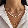 Heart Alloy & Plastic Imitation Pearl 3 Layer Necklaces for Women FS-WGA62EB-01-1