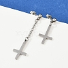 Christian Upside Down Cross 201 Stainless Steel Dangle Stud Earrings EJEW-P314-01C-P-3