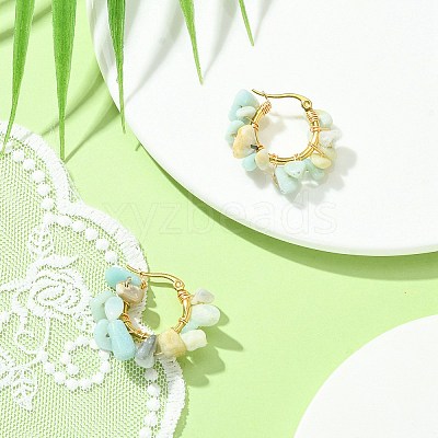 Natural Flower Amazonite Chips Braided Hoop Earrings EJEW-JE04940-09-1