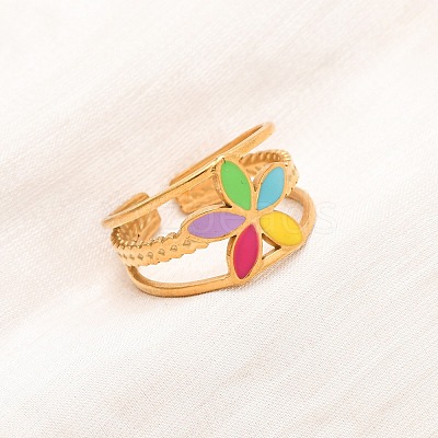 304 Stainless Steel Cuff Rings for Women RJEW-D334-02C-G-1
