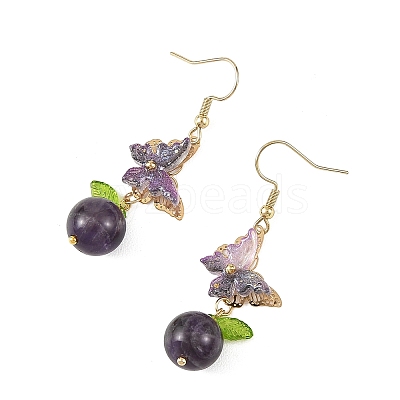 304 Stainless Steel & Natural Lapis Lazuli/Green Aventurine/Rose Quartz/Amethyst Dangle Earrings EJEW-JE07495-1