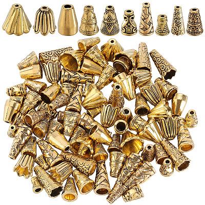 100Pcs 10 Styles Tibetan Style Alloy Beads Cone FIND-SP0001-68-1