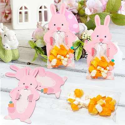 20Pcs Easter Rabbit Plastic & Paper Candy Storage Bags PW-WG91212-01-1