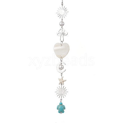 Synthetic Turquoise Starfish Turtle Beads Hanging Suncatchers HJEW-JM03446-1