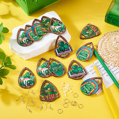 Saint Patrick's Day DIY Wood Teardrop Earring Making Kit DIY-TA0009-12-1