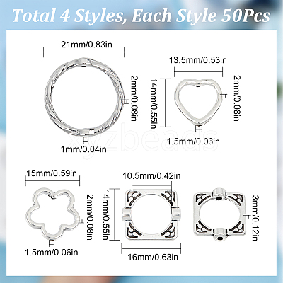 200Pcs 4 Style S Tibetan Style Alloy Bead Frames TIBEB-SC0001-20-1