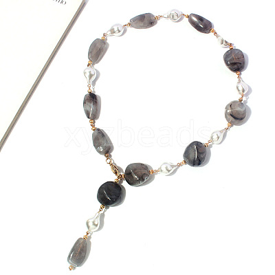 Alloy Resin Imitation Pearl Nuggets Lariat Necklaces for Women WG2BD40-01-1