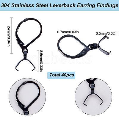 40Pcs 304 Stainless Steel Leverback Earring Findings STAS-SC0009-31EB-1