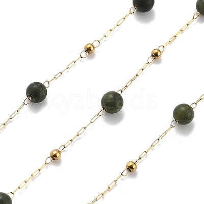 Natural Jade & 304 Stainless Steel Beads Link Chains CHS-K021-08A-08-1