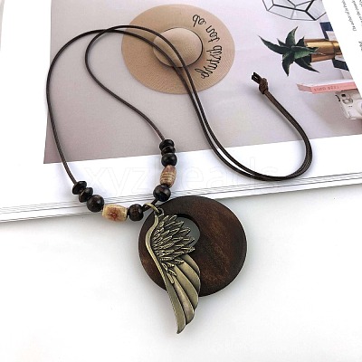 Bohemian Wood Donut Alloy Pendant Long Necklaces for Women FS-WGBD296-05-1