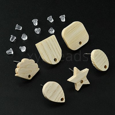 12Pcs 6 Styles Ash Wood Stud Earring Findings EJEW-FS0001-13-1