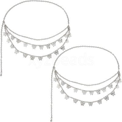 2Pcs Iron Twisted Chain Butterfly Tassel Waist Chains for Women AJEW-HS0001-14-1