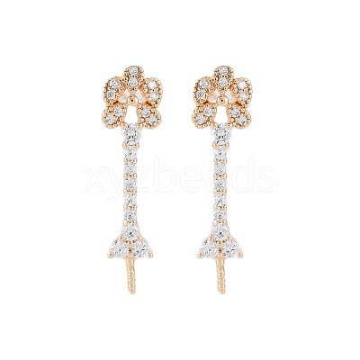 Brass Micro Pave Clear Cubic Zirconia Stud Earring Findings KK-S364-142-1